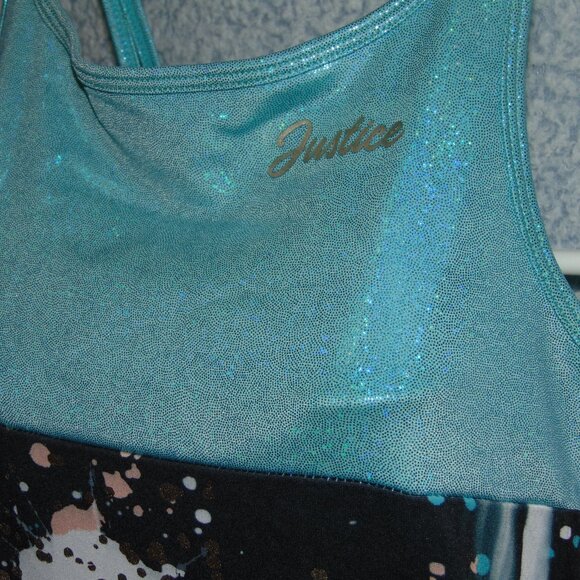Justice Turquoise Black White Splotches Leotard NWT XL(16-18) - Picture 2 of 8